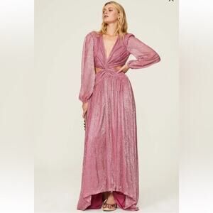 Ramy Brook Cutout Waist Metallic Polka Dot Lebron Gown
Maxi Dress Pink V-neck